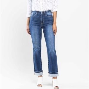 JUDY BLUE HIGH WAIST CONTRAST WASH THERMAL STRAIGHT JEANS